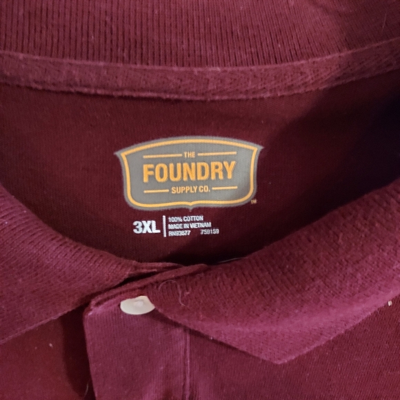 The Foundry Supply Co.  Men's Maroon Short Sleeve 3 Button, Golf Polo Shirt 3XL. - Picture 4 of 8